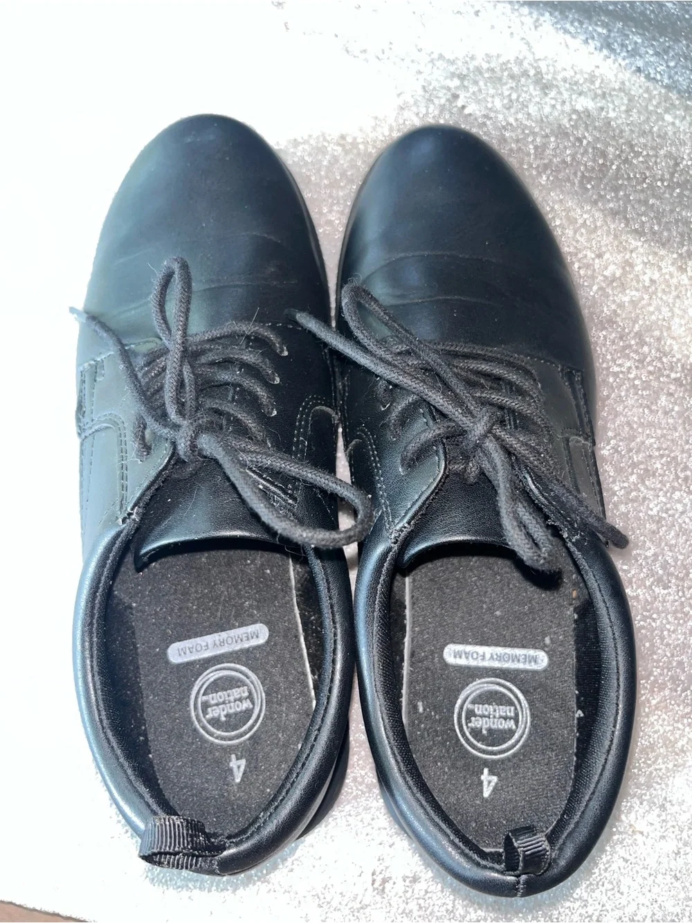 Wonder Nation Boys Black Dress Shoes Oxford Uniform Size 4 YOUTH